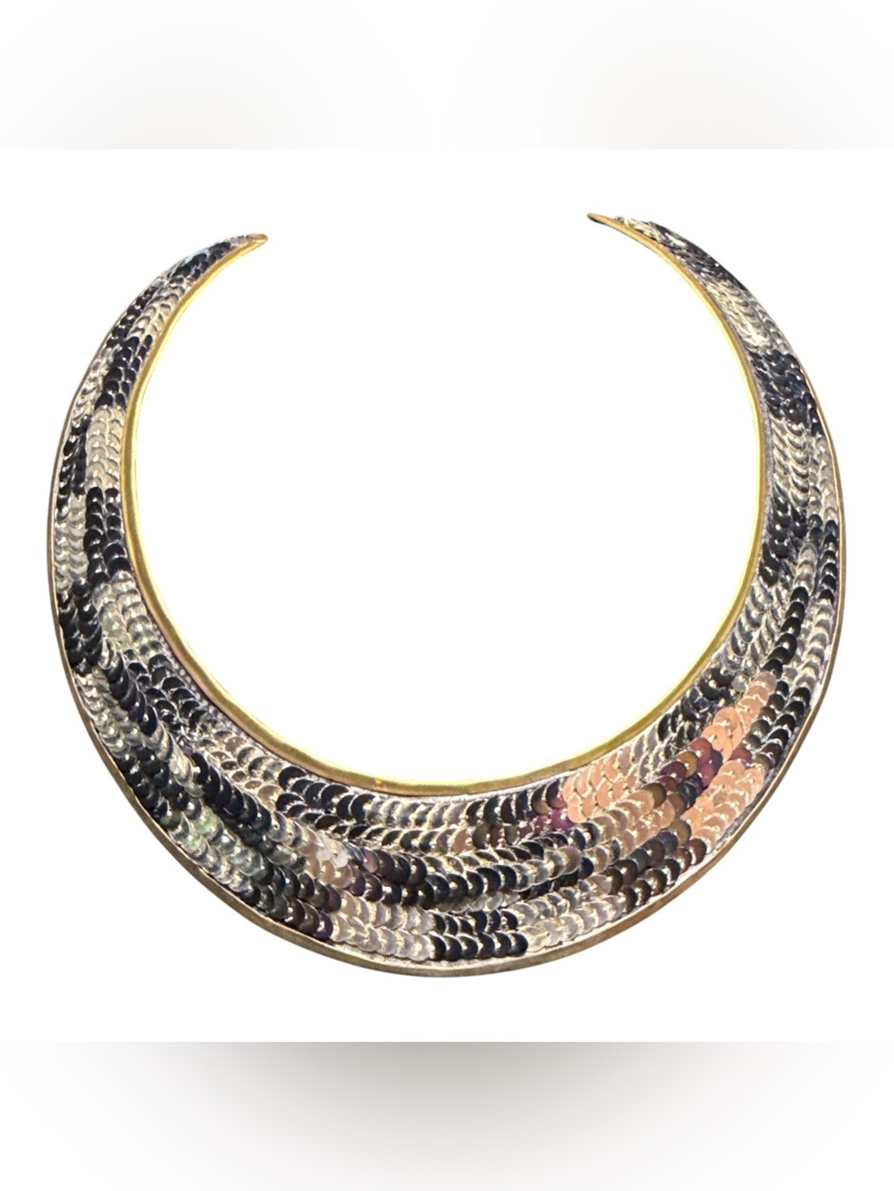Vintage Made in India Brass Sequin Collar Choker Statement Necklace